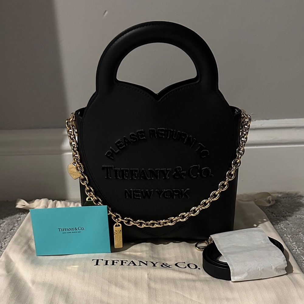 Please Return To Tiffany & Co. Black Mini Bag with Gold Accents